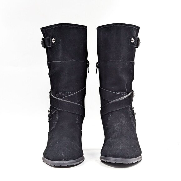 Crown Vintage Women Hadley BLack Suede Retro 90s Moto Heel zip Boots size 10 - Picture 2 of 11